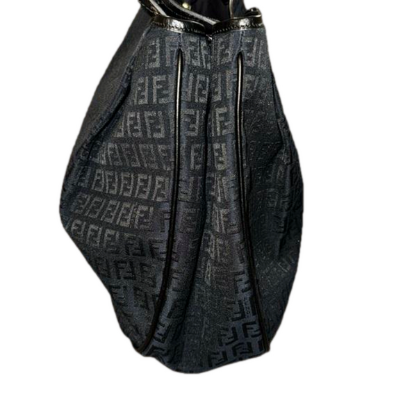 FENDI ZUCCHINO  Black Canvas Shoulder Bag with a Charm - Picture 6 of 13